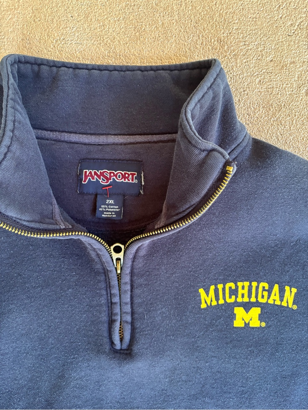 Jansport Navy Quarter-Zip Sweater with Yellow Michigan Logo